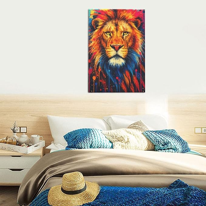 Banksy Lion Wall Art Lion Pictures Street Graffiti Canvas Wall Decor Painting Print Animal Home Modern Artwork Decorations Framed for Living Room Bedroom Bathroom Office 16"X24"