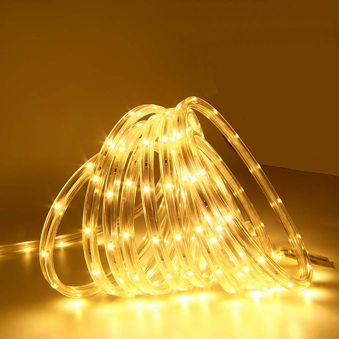 3000K Warm White Rope Lighting, 33ft Flat Flexible LED Strip Lights, Waterproof and Extendable Decor Lights for Garden Patio pergola Yard Christmas Holiday Activities