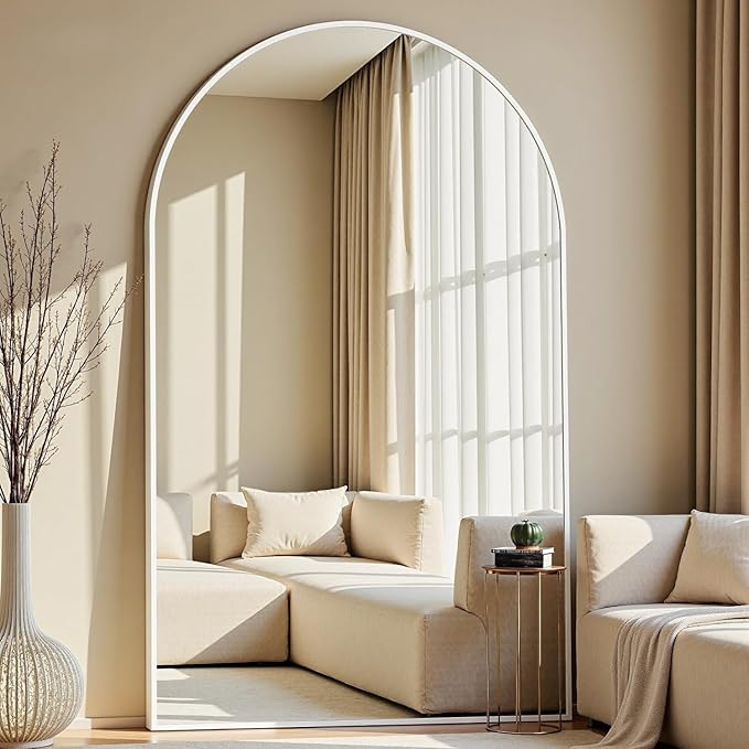 Arched Full Length Mirror, 78"x38" Large Floor Mirror with Stand, Oversized Full Body Mirrors for Leaning or Hanging, Wall Mounted Mirrors for Bedroom, Living Room,Dressing Room, White