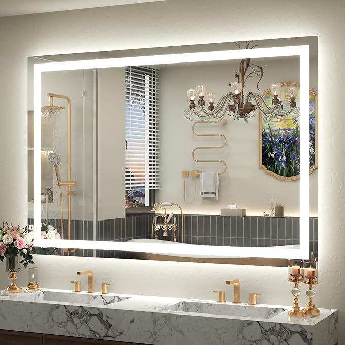 50x 40 LED Lighted Bathroom Mirror for Wall, Large Vanity Mirror with Lights, Dimmable, Anti-Fog, Shatter-Proof, ETL Listed (Front Lit+ Backlit)