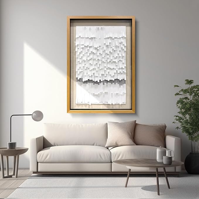 BrightA White 3D Wave Wall Sculpture - Heat-Formed Acrylic Strips Art with Dynamic Shadow Play, Solid Wood Frame Contemporary Artwork for Modern Interiors 27.5"x 39.4"