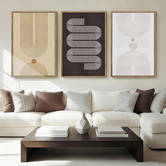 Anyzal Modern Minimalist Wall Art Large Boho Abstract Artwork Neutral Geometric Wall Decor for Living Room Bedroom Dining Room 24x36 Inch Set of 3