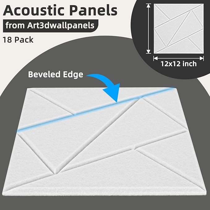 Art3dwallpanels 18 Pack Acoustic Panels 12" X 12" Soundproof Wall Panels Sound Dampening, 3D Self Adhesive Wall Decor Peel and Stick Absorbing Panels, White