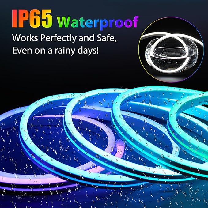 65.6ft RGB Led Rope Lights Commerial Grade Waterproof RGB Led Strip Lights with Remote, 110V 120V Plug-in Neon Strip Lights with Dimmable Power Adapter for Outdoor,Indoor Using