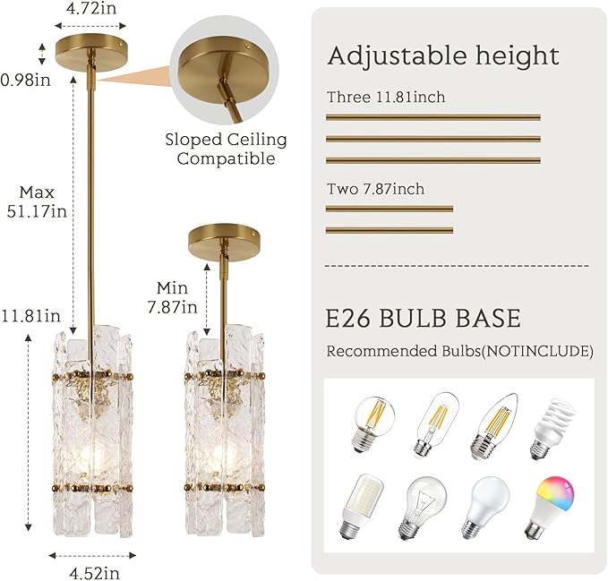 Modern Gold Crystal Pendant Light for Kitchen Island, Luxury Mini Water Ripple Glass Chandelier Lights Fixture, Round Adjustable Hanging Pendant Lighting for Dining Room Bedroom Hallway (1-Pack)