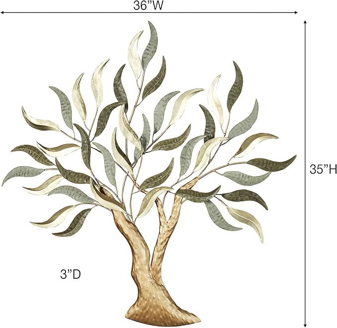 Morning Mist Tree Wall Art Sculpture | Tree of Life | Nature | Textured Metal Wall Art Decor | Hand Finished | Sage Gold | Dimensional | Realistic | Home Decor