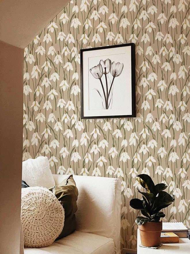 17.3" x 196.8" Floral Wallpaper Vintage Brown Orchid Peel and Stick Wallpaper Self Adhesive Removable Wallpaper for Bedroom Decorative Contact Paper