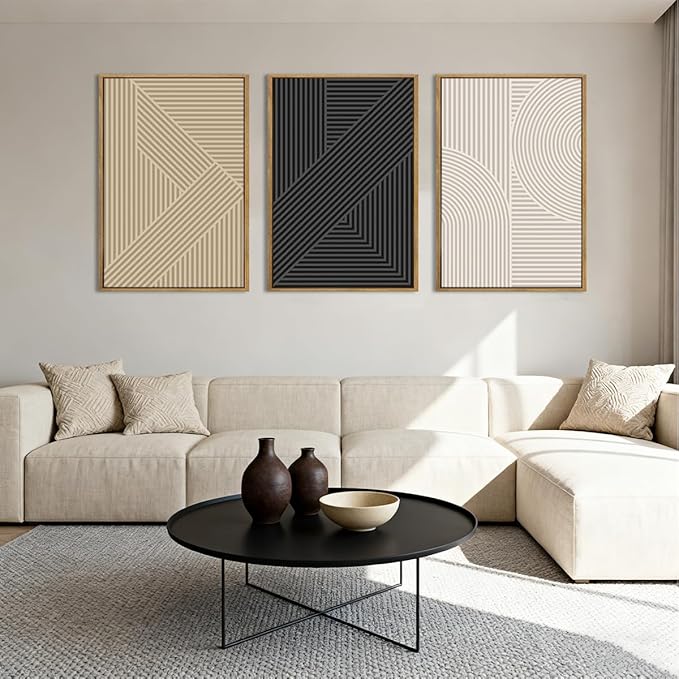 BINCUE Neutral Abstract Wall Art Decor Mid Century Modern Wall Paintings Boho Artwork for Living Room Bedroom Bathroom 16x24 Inch Set of 3