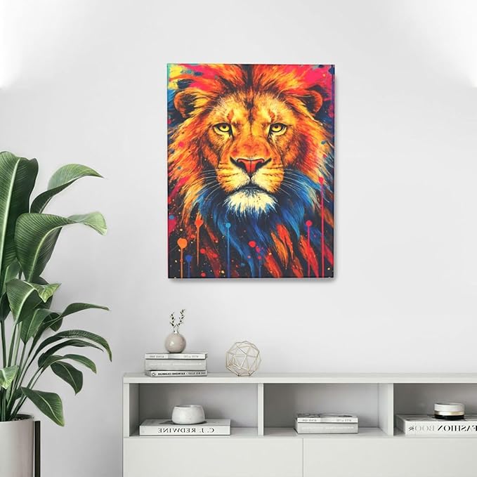 Banksy Lion Wall Art Lion Pictures Street Graffiti Canvas Wall Decor Painting Print Animal Home Modern Artwork Decorations Framed for Living Room Bedroom Bathroom Office 16"X20"