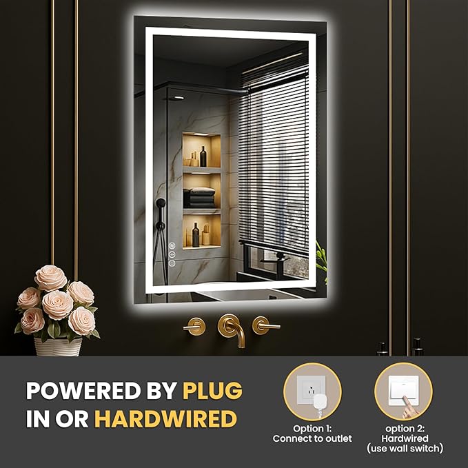 LOAAO 20"x30" LED Mirror for Bathroom, Lighted Bathroom Mirror with Lights, Anti-Fog, Dimmable, Memory Function, Easy to Install, Clear Reflection