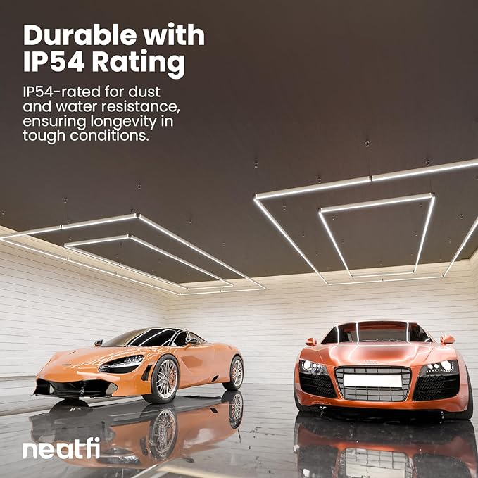 Neatfi LED Bright Garage Light, 35,200 Lumens, Ceiling Lighting for Auto Shops, Car Detailing, Gym, Basement, Warehouse, Barber and Beauty Salons (Cool White, 2 Rectangles with Hanging Kit)
