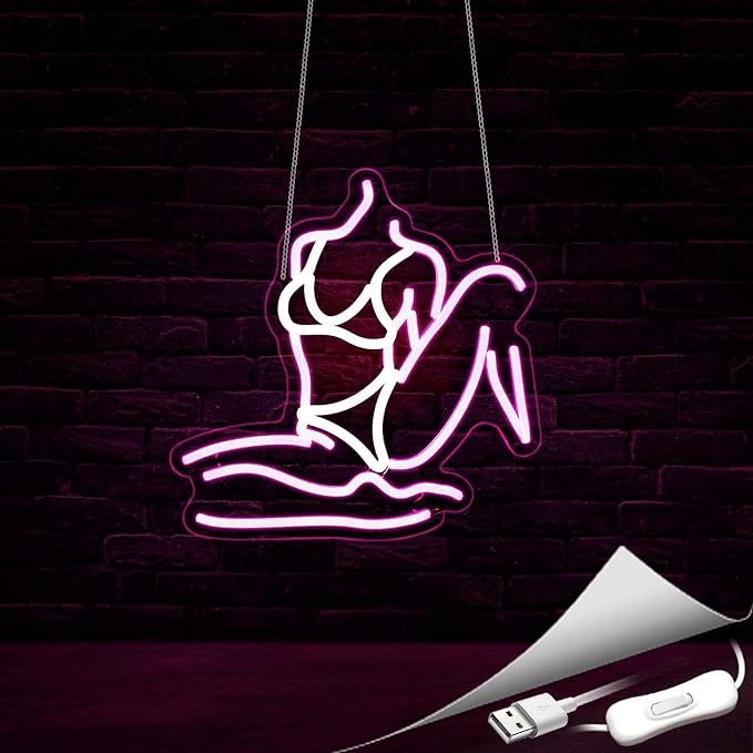 Lady Neon Sign, Neon Signs for Wall Decor Neon White Pink LED Signs Room Neon Light Up Signs Home Decor for Bedroom Club Party Bar Shop USB Operated