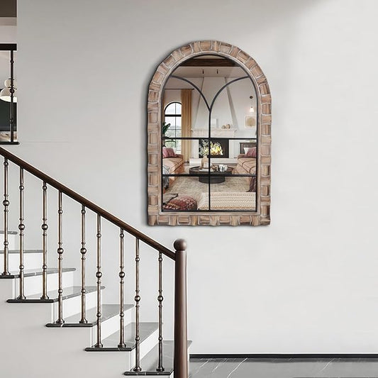 36x24 inches Dark Wood Arched Mirrors for Wall, Farmhouse Decorative Arch Mirror for Bedroom, Living Room, Bathroom, Entryway - Hanging or Leaning