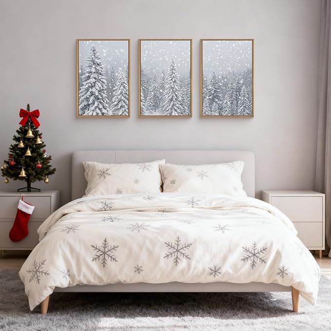 Aryroi Winter Snow Covered Forest Framed Canvas Wall Art Set,Snowy Woodland Wall Decor,Wilderness Pine Tree Art Prints,Natural Botanical Landscape Artwork for Living Room, Bedroom,Farmhouse- 16"x24"x3