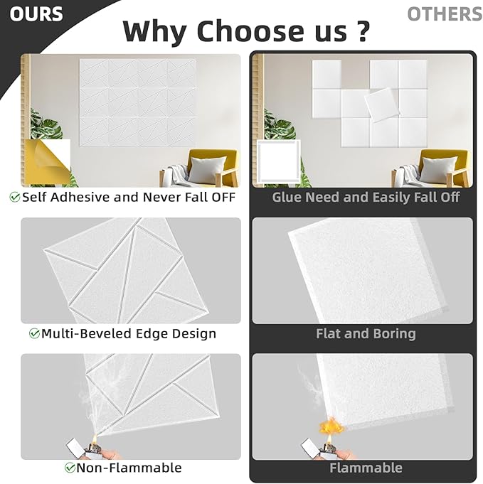 Art3dwallpanels 18 Pack Acoustic Panels 12" X 12" Soundproof Wall Panels Sound Dampening, 3D Self Adhesive Wall Decor Peel and Stick Absorbing Panels, White