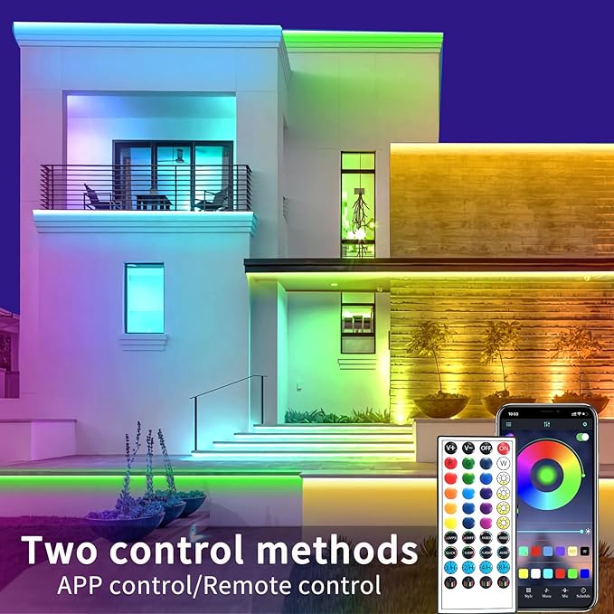 66ft Outdoor LED Strip Lights Waterproof,IP68 Waterproof LED Light Strips with Remote,App Control Music Sync RGB Outdoor LED Rope Lights,LED Lights for Bedroom,Roof,Pool,Deck,Balcony