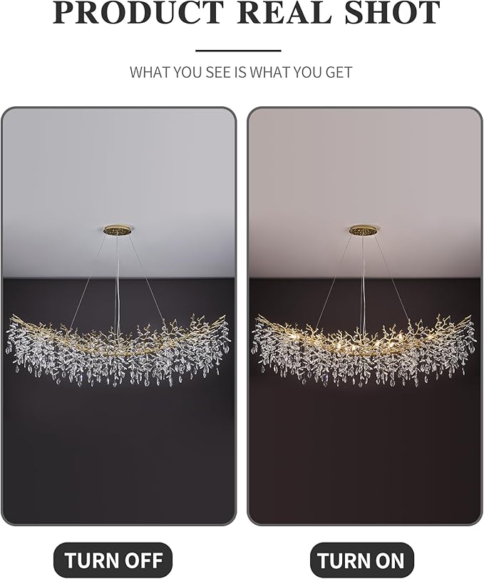 Modern Crystal Chandelier for Dining Room, 16-Light 63" Gold Tree Branch Chandeliers, Luxury K9 Crystal Rectangular Chandeliers for Kitchen Island Living Room
