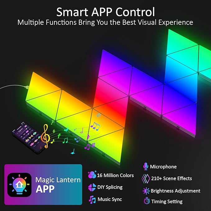 8 PCS Triangle Light Panels – Smart RGB Gaming Triangle LED Lights with App & Music Sync – Bedroom Lamp, Wall Art, Essentials, Playroom & Home Deco