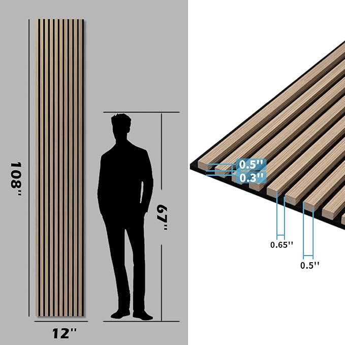 Art3d 2-Pack 108" x 12" Acoustic Wood Panels for Wall, Soundproof Wood Slat Panel for Wall and Ceiling, 3D Fluted Sound Absorbing Paneling for Interior Wall Decor, Living Room, Bedroom - Peach