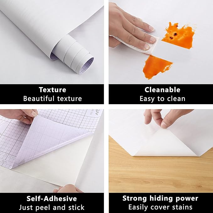 Arthome Peel and Stick Wallpaper - White Wood Contact Paper - White Wallpaper - Self-Adhesive, Removable and Waterproof for Cabinet, Countertop (17"x240")