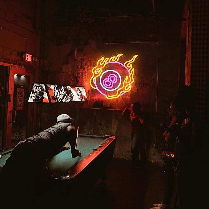 Neon Sign Colorful Number 8 Billiards Neon Light For Wall Decor Dimmable Led Light Up Sign Powered By USB For Billiards Room, Gymnasium, Man Cave, Boys Gifts (12.6'*12.6' Pink Yellow White)