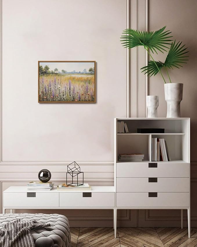 KISSFOX Vintage Landscape Canvas Wall Art Nature Wildflower Field Scenery Prints Country Painting Picture Decor Artwork Rustic Farmhouse Gallery Office Living Room Bedroom Bathroom