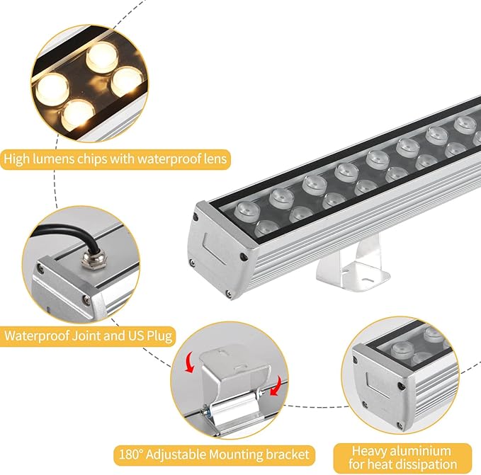 LED Wall Washer Lights 48W,3000K Warm White Linear Light Bar,Waterproof IP65 with US Plug Stage Light for Outdoor/Indoor Lighting Projects,Billboard,Warehouse,Hotel