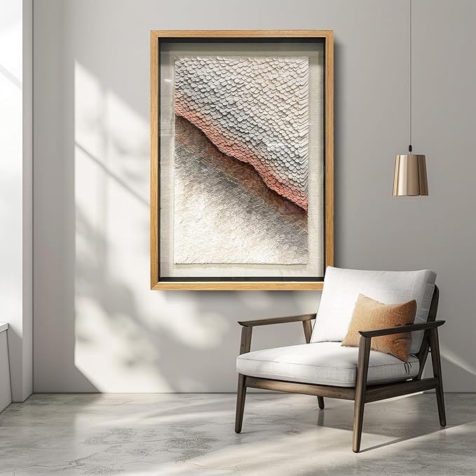 BrightA 3D Leather White Wall Art Abstract Wall Art Framed Artwork for Walls Frame Large Artwork for Living Room Office 31.5"x47.2"