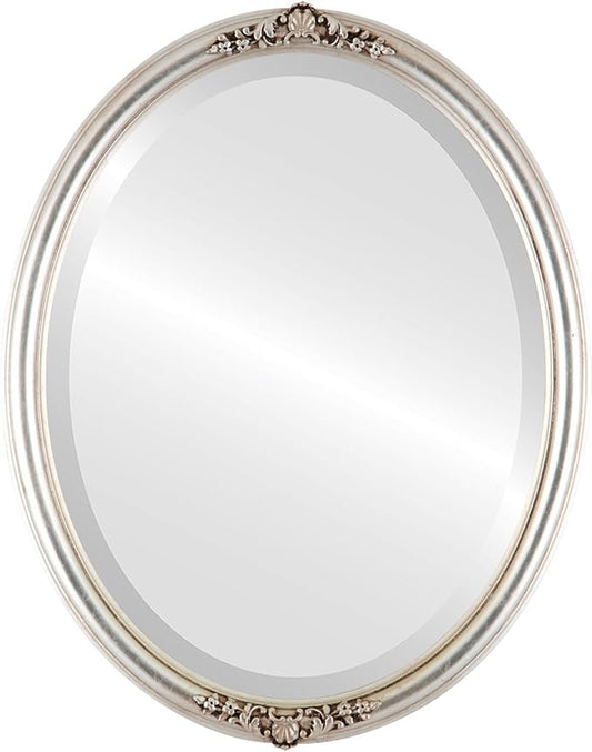 OVALCREST Oval Beveled Wall Mirror for Home Decor - Contessa Style - Silver Leaf with Brown Antique - 26" x 22"
