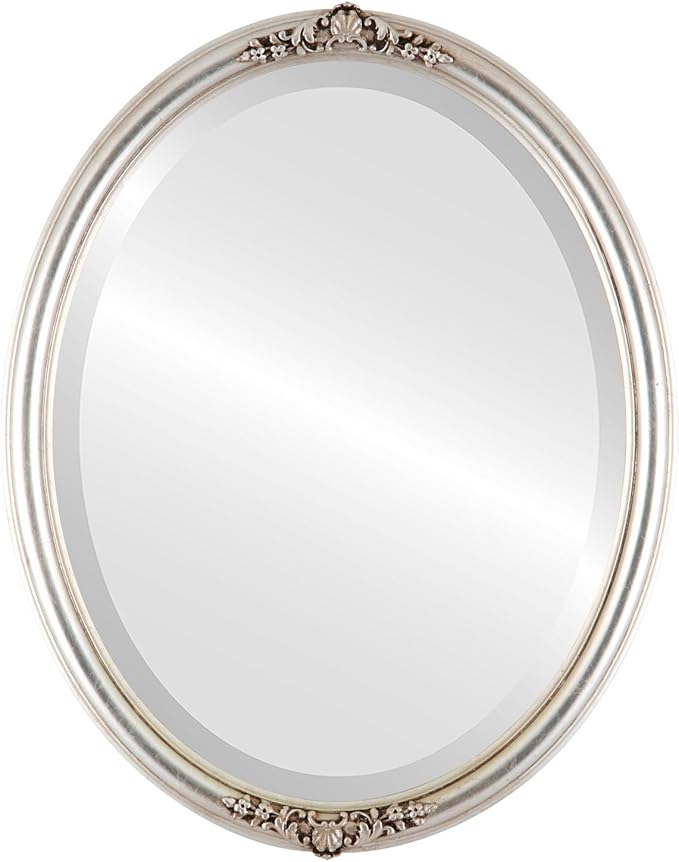 OVALCREST Oval Beveled Wall Mirror for Home Decor - Contessa Style - Silver Leaf with Brown Antique - 22" x 18"