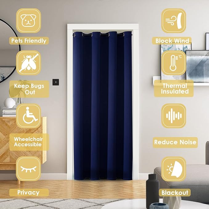 ChrisDowa Blackout Door Curtains for Doorway Privacy, Grommet Closet Curtains for Bedroom Closet Door, Thermal Insulated Doorway Cover Room Divider Drapes (1 Panel, Navy Blue, 42 x 80 Inch)