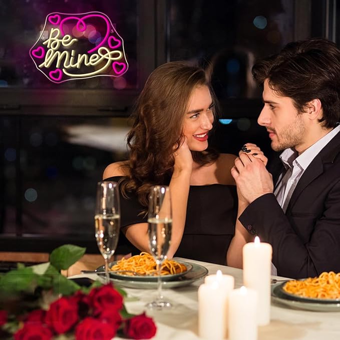 Looklight Be Mine Neon Sign Warm and Pink Hearts Led Neon Light for Wall Decor Colorful Neon Light Up Signs for Coffee Shop Bar Wedding,Engagement,Birthday Party,Girl Bedroom Gifts