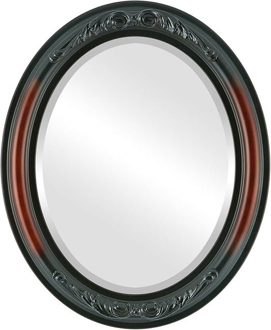 OVALCREST Oval Beveled Wall Mirror for Home Decor - Florence Style - Rosewood - 34" x 28"
