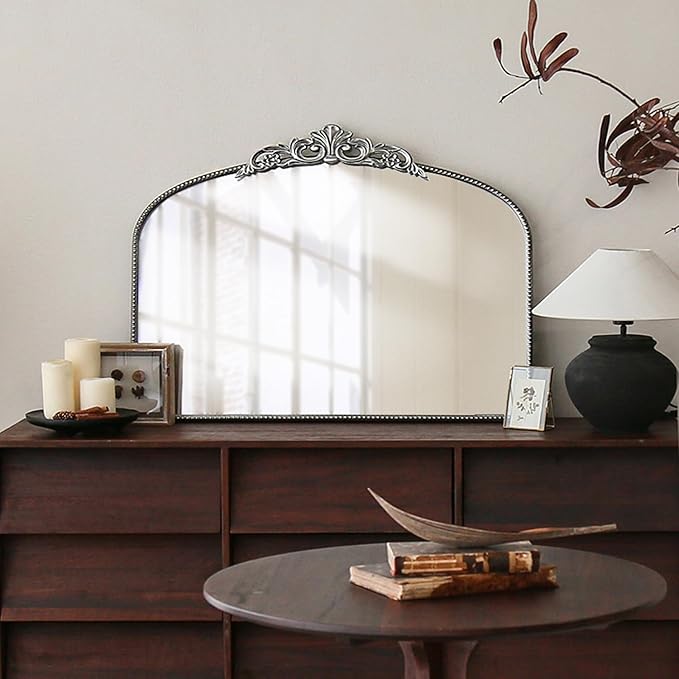 Micasso Vintage Baroque Silver Mirror: 29" x 36" French Vintage Mirror - Traditional Ornate Decorative Arched Mirrors for Wall/Bathroom/Entryway/Fireplace/Hallway - Home Decor for Living Room