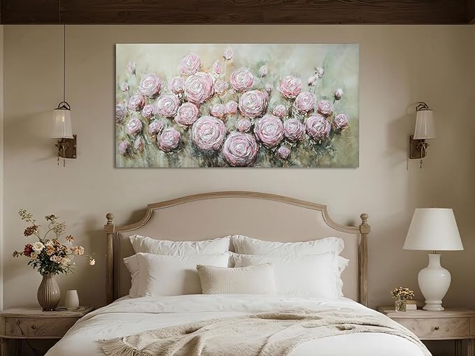 Arjun Floral Wall Art Living Room Rose Canvas Wall Art for Bedroom Flower Large Painting, Christmas Gift Textured Artwork Picture Home Office Dining Room Wall Decor, 48"x24"
