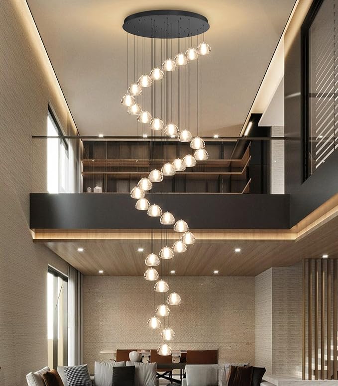 36 Light 216'' Long Large Crystal Chandeliers LED Chandeliers for High Ceiling Handing Light Fixture for Entrance Hallway Foyer Staircase Lobby Black