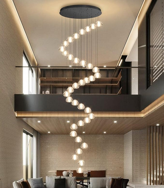 36 Light 216'' Long Large Crystal Chandeliers LED Chandeliers for High Ceiling Handing Light Fixture for Entrance Hallway Foyer Staircase Lobby Black