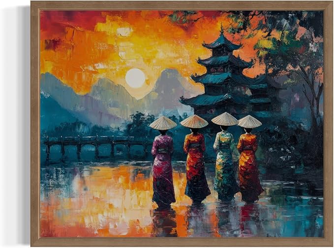 Vietnam Art Print Poster, Asia Oriental Countries Culture Wall Art Asian Paintings for Bedroom Bathroom Living Room Decor 97 (Vietnam, 24 x 36 inches, Wood Frame)