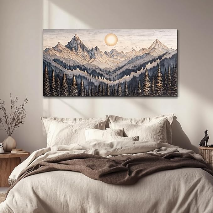 MHARTK66 Wall Art For Living Room Abstract Mountain Landscape Wall Painting Bedroom Wall Decor Office Pictures Decor Sunrise Forest Canvas Wall Art Easy Hanging Modern Home Decorations