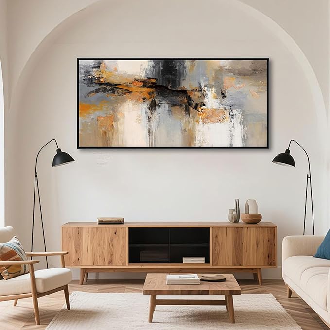 Abstract Canvas Wall Art - Large Framed Gray and Orange Paintings - Modern Wall Art Decor for Living Room & Office - Includes Pictures for Home Decoration Artwork for Bedroom 24×48IN