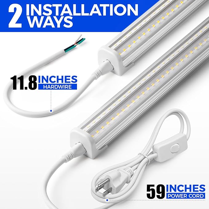 Barrina T8 LED Shop Lights for Workshop 4FT, 50W, 5000K, ‎Daylight White, Clear Cover, Ceiling, V-Shape Shop Light Fixture, Garage, Warehouse, Basement, ETL Listed, 2 Packs