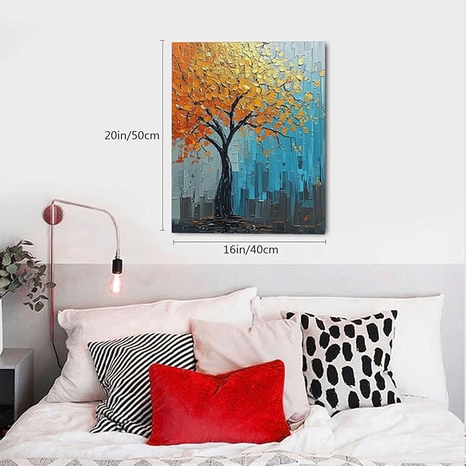 Abstract Wall Art Gold Tree Framed Modern Artwork Canvas Painting Textured Tree of Life Pictures Home Decor For Living Room Bedroom Bathroom Office 16"X20"