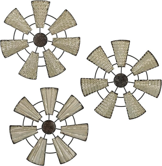 Briful 12" Wall Décor Pack of 3 Metal White & Black Windmill Radial Plate Wall Art Modern Accent Hanging Wall Decorations For Home Office Living Room Wall Sculptures