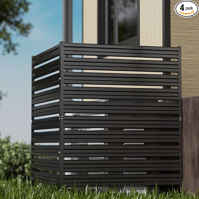 Metal Privacy Fence Panels for Outside, 42" H x 38" W (2 Panels) Air Conditioner Fences, Pool Equipment Enclosure Trash Can Fence, No Dig Privacy Screen Fencing for Outdoor, Black