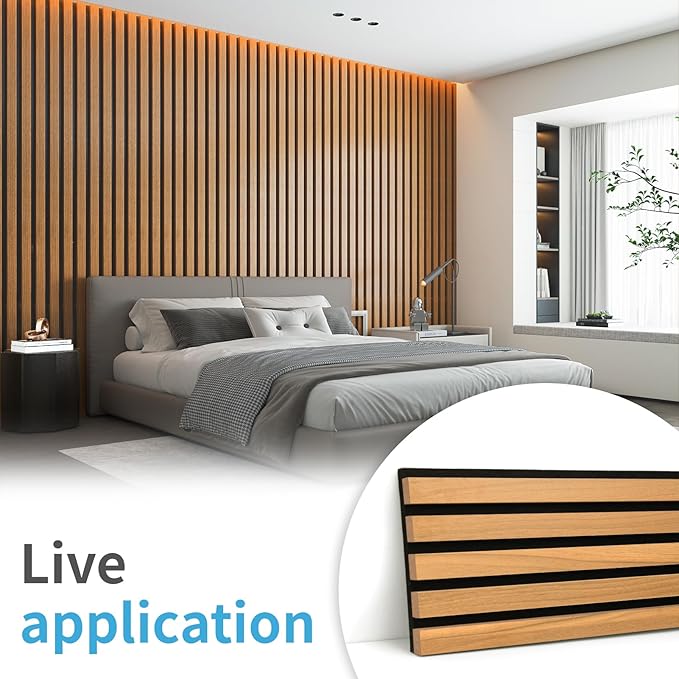 Art3d 4 Pieces 94.5" x 7.9" Acoustic Slat Wood Wall and Ceiling Panels,Fluted Modern Sound Absorbing Panels, Teak