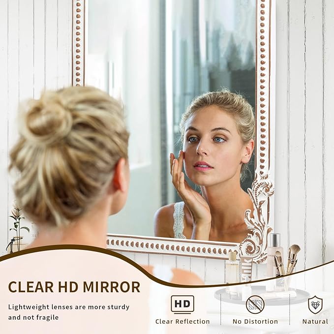 25x35 Inch Baroque Arched Wall Mirror Wooden, Rustic Farmhouse Decorative Mirrors for Fireplace, Entryway, Living Room, Bedroom, Bathroom