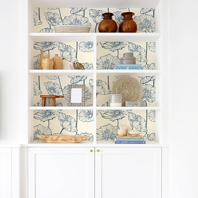 Orainege Peel and Stick Wallpaper Floral Contact Paper Blue and Beige Wallpaper 17.3inx196.8in Self Adhesive Wall Paper Boho Removable