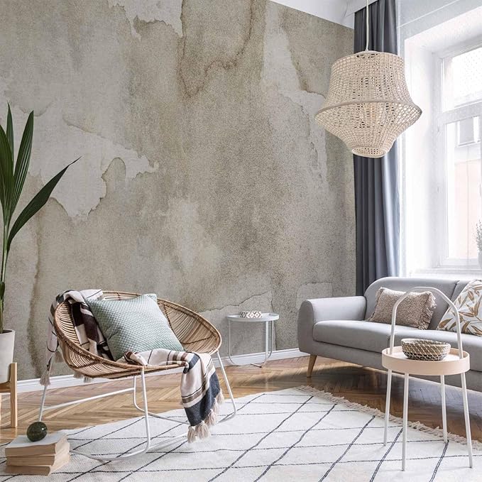 artgeist Wall Mural Steinoptik 135x101 in - Peel and Stick Self-Adhesive Wallpaper Removable Large Sticker Foil Wall Decor Print Picture Image Abstract Concrete Beige Like Painted a-A-10172-a-a