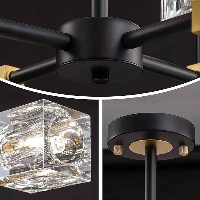 Black Sputnik Chandelier,Crystal Chandeliers with 8-Lights,Modern Semi Flush Mount Ceiling Light Fixture with Adjustable Height,Pendant Light Fixture for dining room,kitchen island,bedroom,living room