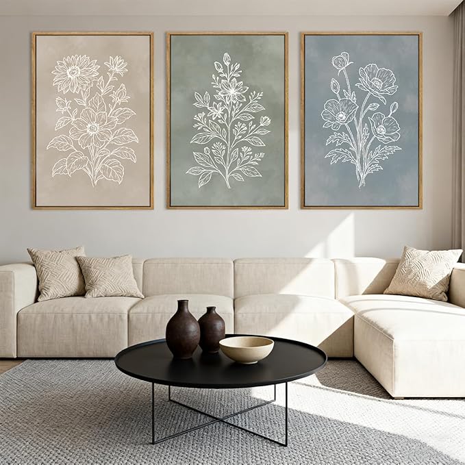 Anyzal Large Botanical Farmhouse Wall Art Floral Painting Boho Plant Artwork for Living Room Bedroom Dining Room 24x36 Inch Set of 3